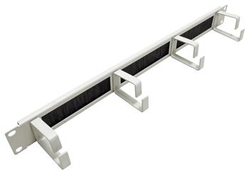 19'' vyvazovací panel 1U, jednostranný, průchozí s kartáčem, 4x třmen, šedý