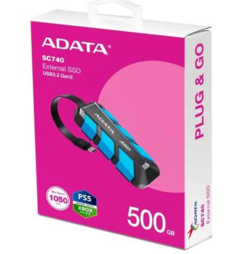 ADATA External SSD 500GB SC740, USB-C 3.2 Gen2, Černo-modrá