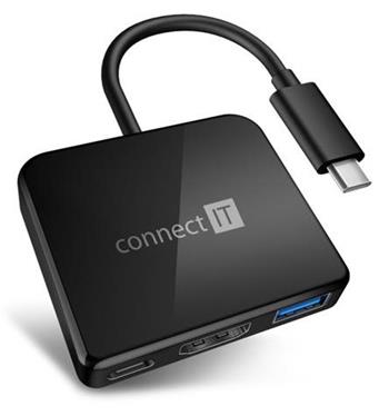 CONNECT IT USB-C hub, 3v1 (USB-C,USB-A,HDMI), externí, černý