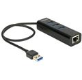 Delock USB 3.0 Hub 3 portový + 1 port Gigabit LAN 10 / 100 / 1000 Mb / s