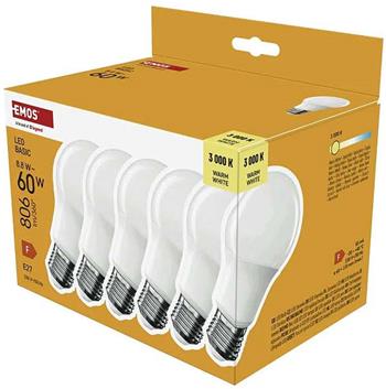 Emos LED žárovka Basic A60 / E27 / 8,8 W (60 W) / 806 lm / teplá bílá 6ks