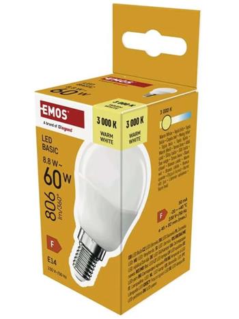 Emos LED žárovka Basic MINI GLOBE E14 / 8,8 W (60 W) / 806 lm / teplá bílá