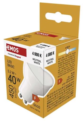 Emos LED žárovka Basic MR16 / GU10 / 5,2 W (40 W) / 450 lm / neutrální bílá