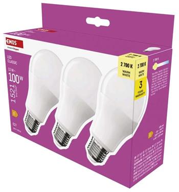 Emos LED žárovka Classic A60 / E27 / 13 W (100 W) / 1521 lm / teplá bílá 3ks