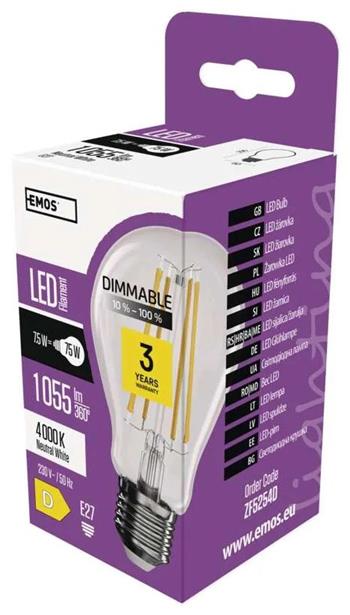 Emos LED žárovka Filament A60 / E27 / 7,5W (75 W) / 1 055 lm / neutrální bílá