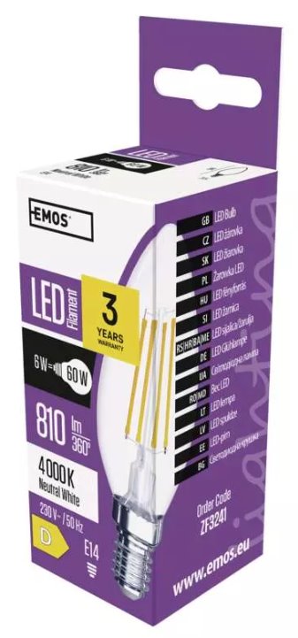 Emos LED žárovka Filament Candle 6W E14 neutrální bílá ZF3241