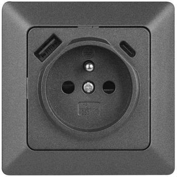 Emos Zásuvka s USB-A+USB-C, antracit