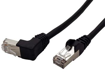 FTP patchkabel kat. 5e, 1 lomený konektor (90°), 0,25m, černý