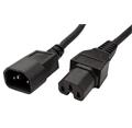 Kabel síťový prodlužovací, IEC320 C14 - IEC320 C15, 0,5m, černý