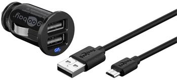 Napájecí 12V autoadaptér na 2xUSB 2,1A s micro USB kabelem 1m
