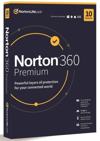 Norton 360 Premium 75GB, 1 uživatel pro 10 zařízení na 12 měsíců, el.licence