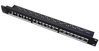 Patchpanel pro keystone 19", UTP, 24 portů, neosazený, černý