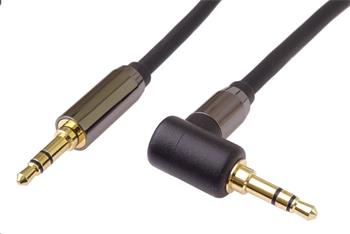 PremiumCord HQ stíněný kabel stereo Jack 3.5mm - Jack 3.5mm zahnutý 90° 5m