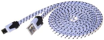 PremiumCord Kabel micro USB 2.0, A-B 2m, plochý textilní kabel, černo-bílý