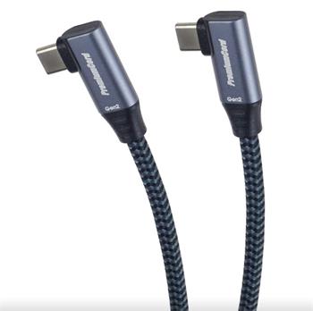 PremiumCord USB-C 2x zahnutý kabel ( USB 3.2 GEN 2x2, 5A, 100W, 20Gbit/s ) bavlněný oplet, 2m