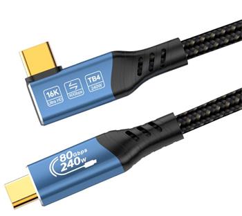 PremiumCord USB4™ Version2.0 80Gbps 16K@60Hz 240W Thunderbolt 3 a 4 kabel zahnutý 1,2m