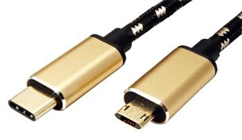 Roline GOLD USB 2.0 kabel, oboustranný microUSB A(M) - USB C(M), 1,8m