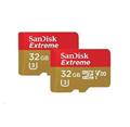 SanDisk MicroSDHC karta 32GB Extreme (100MB/s, A1 C10 V30 UHS-I U3, pro akční kamery) + adaptér, Twin Pack