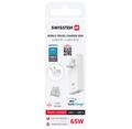 Swissten cestovní adaptér GaN USB-C + USB-A 65W vyměnitelné vidlice (US, EU, UK) bílý