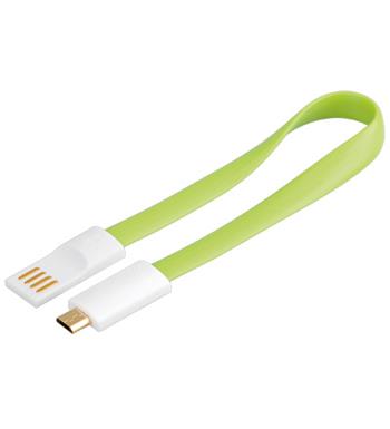 USB 2.0 kabel A- microUSB (M), 0.2m magnetický zelený