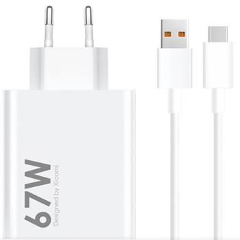 Xiaomi MDY-14-EW USB-A 67W Cestovní Nabíječka + USB-C 6A Datový Kabel White (Bulk)