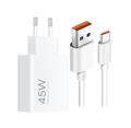 Xiaomi MDY-17-EF USB-A 45W Cestovní Nabíječka + USB-C 6A Datový Kabel White (Bulk)
